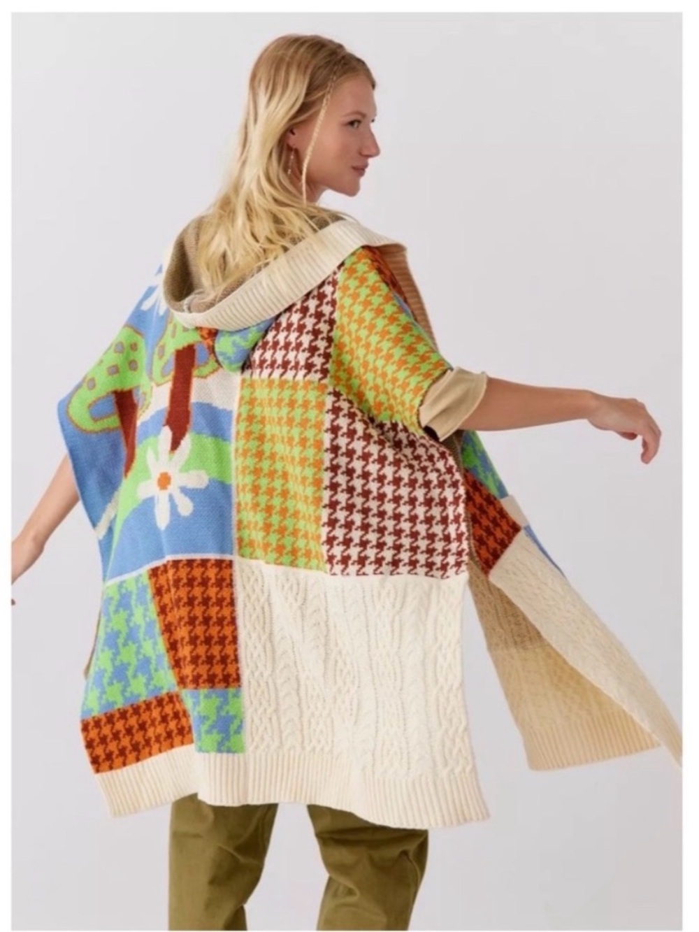 Urban Outfitters Kali Knit Throwover Poncho, Patchwork Cape - Picture 13 of 13